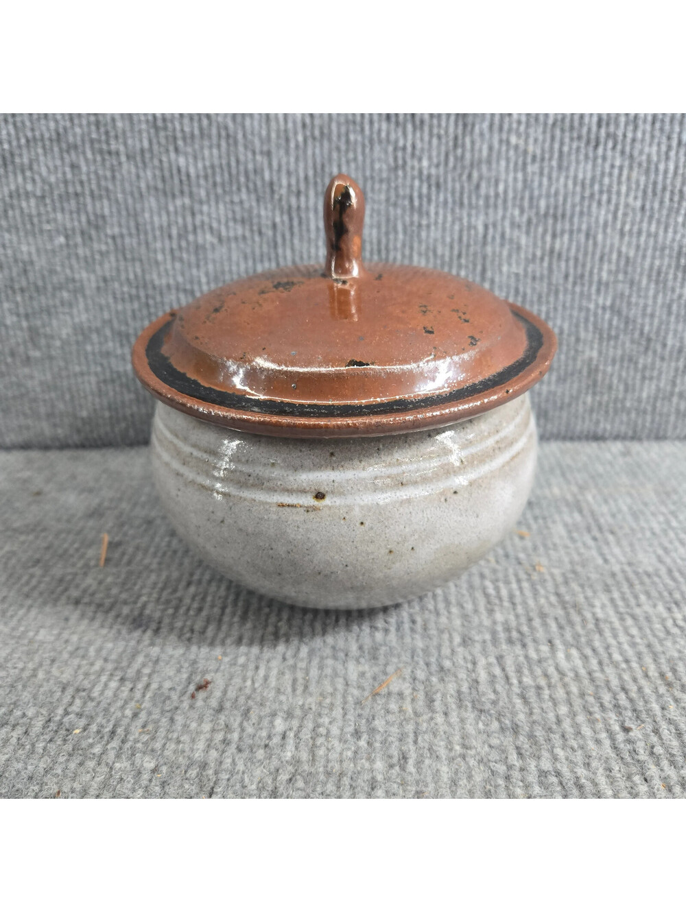 Vintage Signed Studio Pottery Stoneware Bowl Jar with Lid 1976 Rustic Earthy